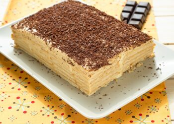 Prăjitură fără coacere cu budincă de vanilie și biscuiți